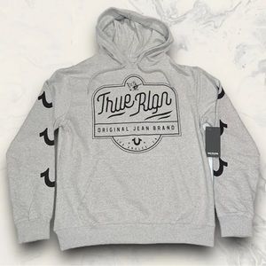 New True Religion Long Sleeve Light Grey Hoodie Pullover Men’s Size XL